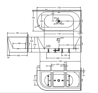 Isabella Left-Hand Acrylic Corner Bath with Overflow, Matte White, 1700mm