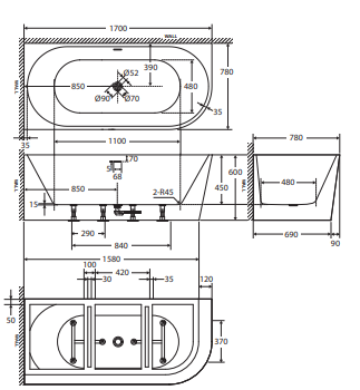 Isabella Left-Hand Acrylic Corner Bath with Overflow, Gloss White, 1700mm