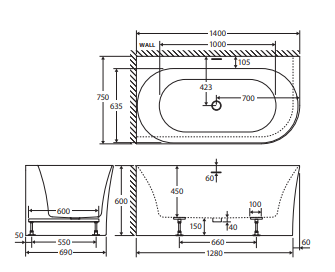 Chloe Right-Hand Acrylic Corner Bath with Overflow, 1400mm