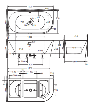 Isabella Right-Hand Acrylic Corner Bath with Overflow, Gloss White, 1500mm