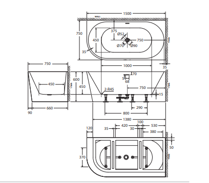 Isabella Left-Hand Acrylic Corner Bath with Overflow, Gloss White, 1500mm