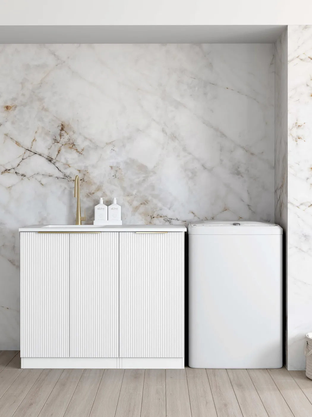 Bondi White Base Laundry Cabinet with Stone Top and Sink