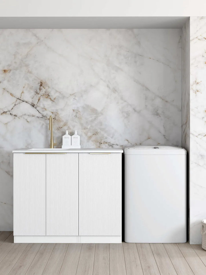 Bondi White Base Laundry Cabinet with Stone Top and Sink