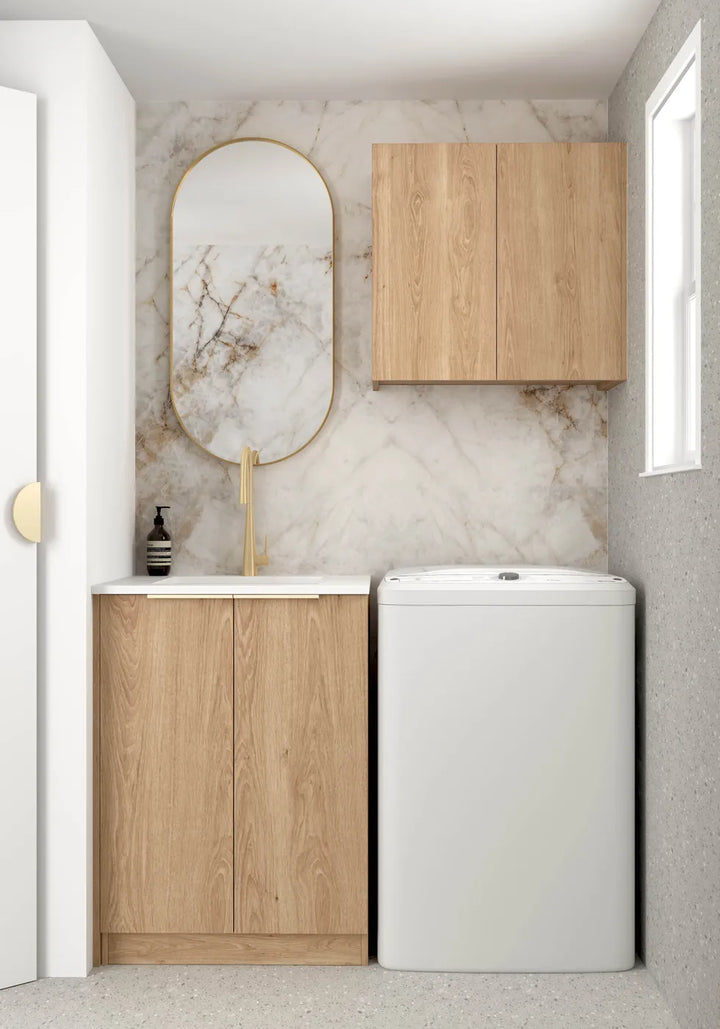 Byron/Bondi Natural Oak Mini Laundry Kit with Quartz Stone Top and Stainless Steel Sink