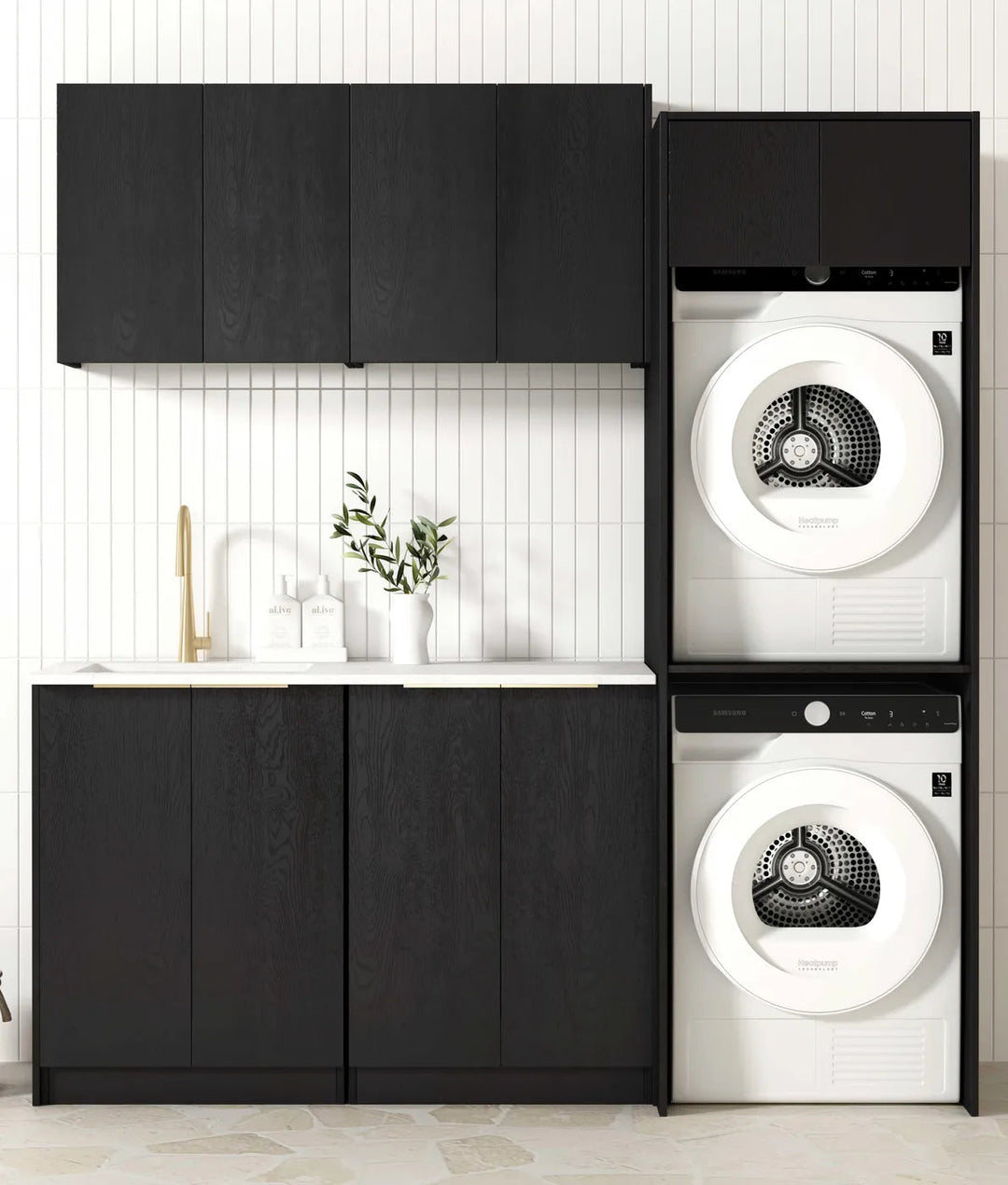Byron/Bondi Black Oak Laundry Kit with Stainless Steel Sink