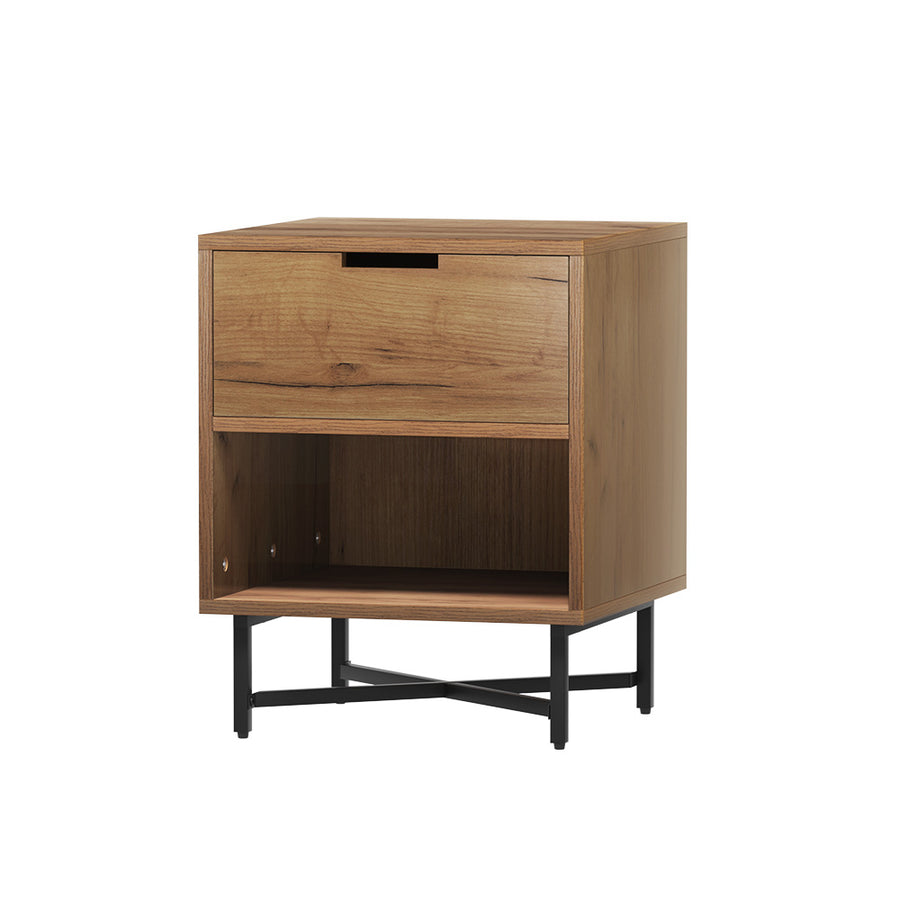 Artiss KRAVU Bedside Table with Drawers and Shelf in Rust Oak Finish – Pilbara Bathroom Warehouse Perth and regional Western Australia
