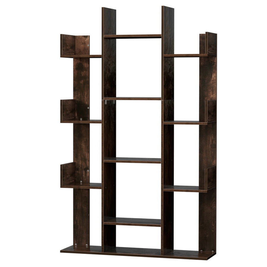 Artiss Tree-Shaped Bookshelf ROMI in walnut finish, modern wooden bookcase storage shelf for living room or study – Pilbara Bathroom Warehouse Perth and regional Western Australia
