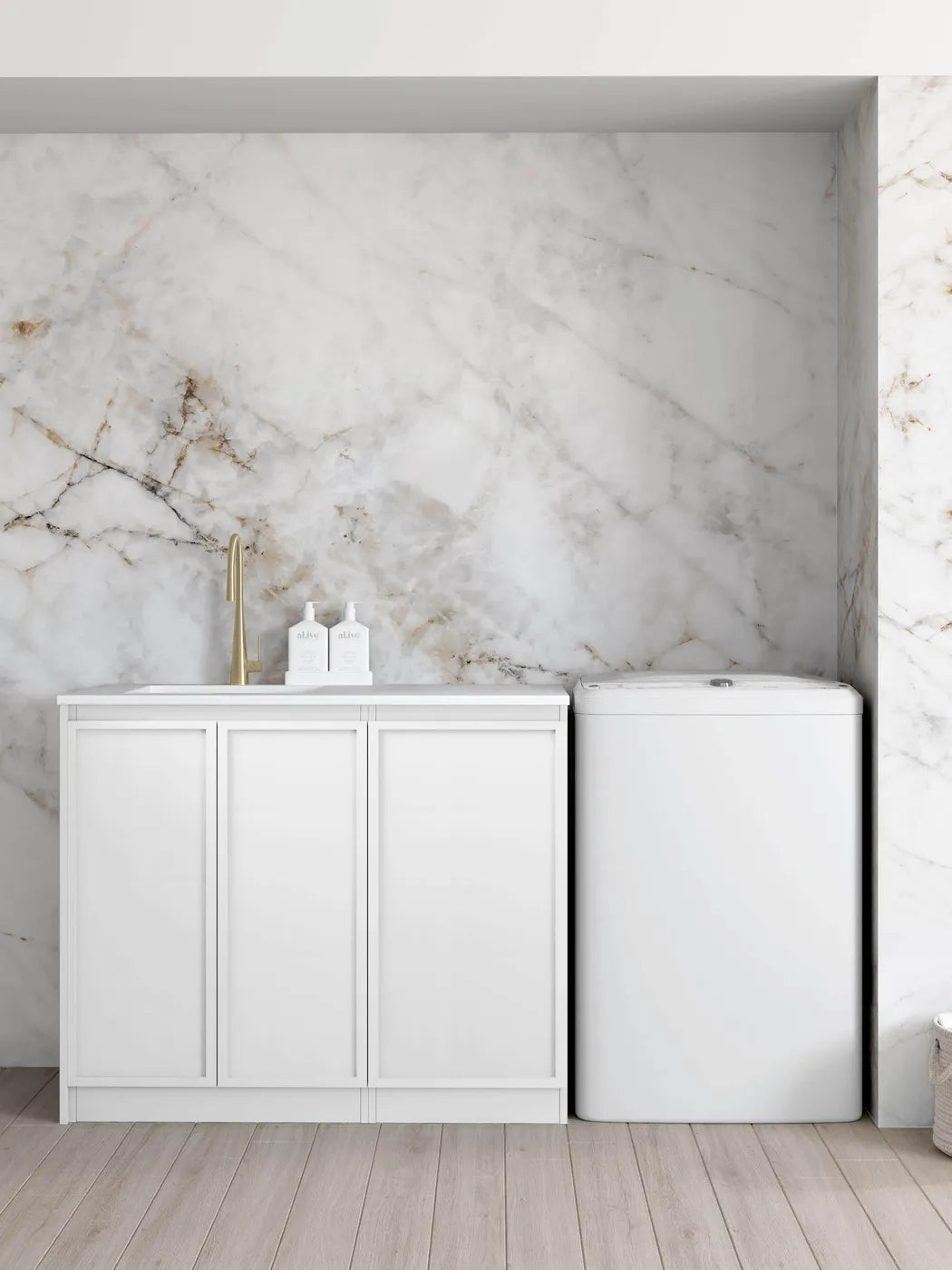 Hampshire White Base Laundry Cabinet with Stone Top and Sink 1060x600x900