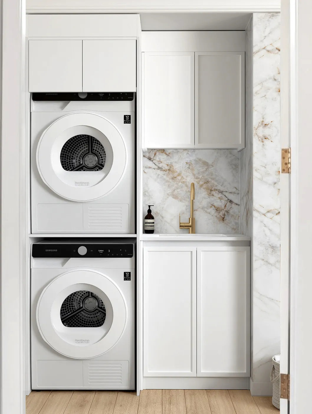 Hampshire White Laundry Kit 1305mm with Stone Top and Sink 1305x600x2100