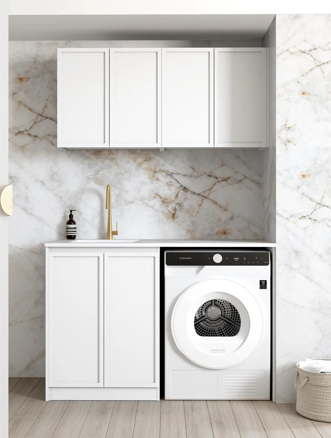 Hampshire White Laundry Kit 1305mm with Stone Top and Sink 1305x600x2100