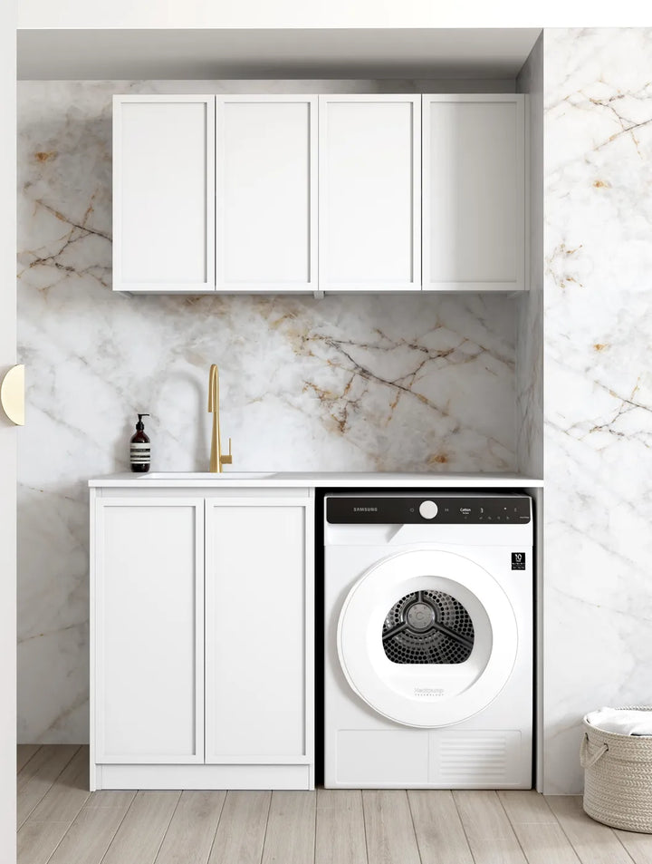 Hampshire White Laundry Kit 1305mm with Stone Top and Sink 1305x600x2100