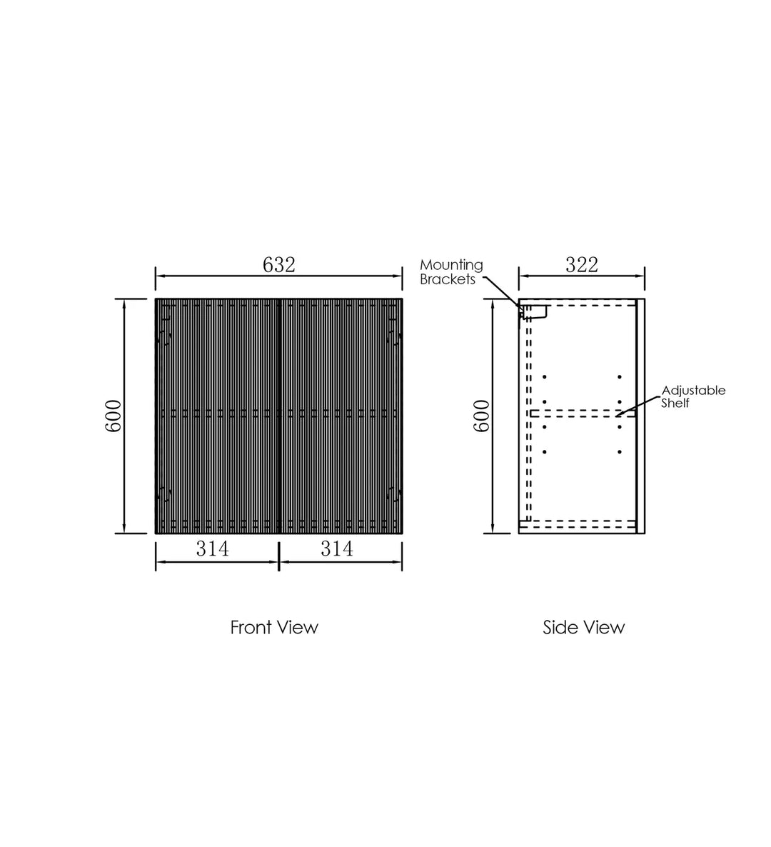 Marlo Laundry 630 Fluted Black Wall Cabinet