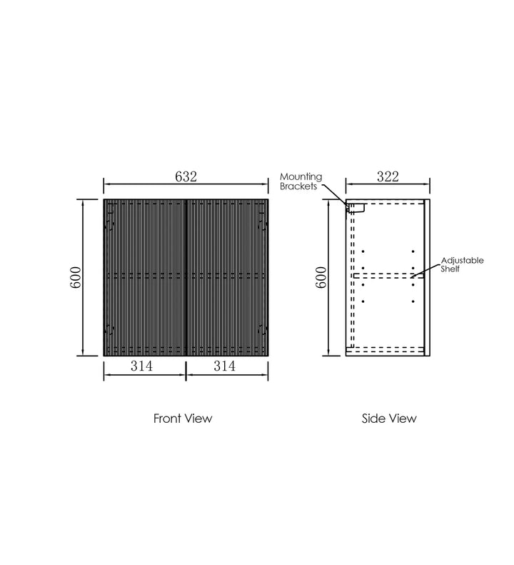 Marlo Laundry 630 Fluted Black Wall Cabinet