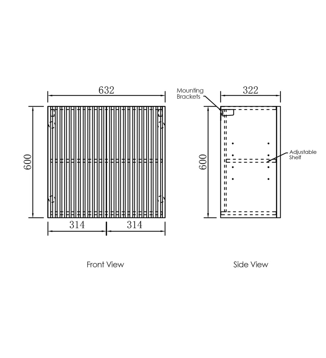 Noosa Laundry 630 Fluted White Wall Cabinet