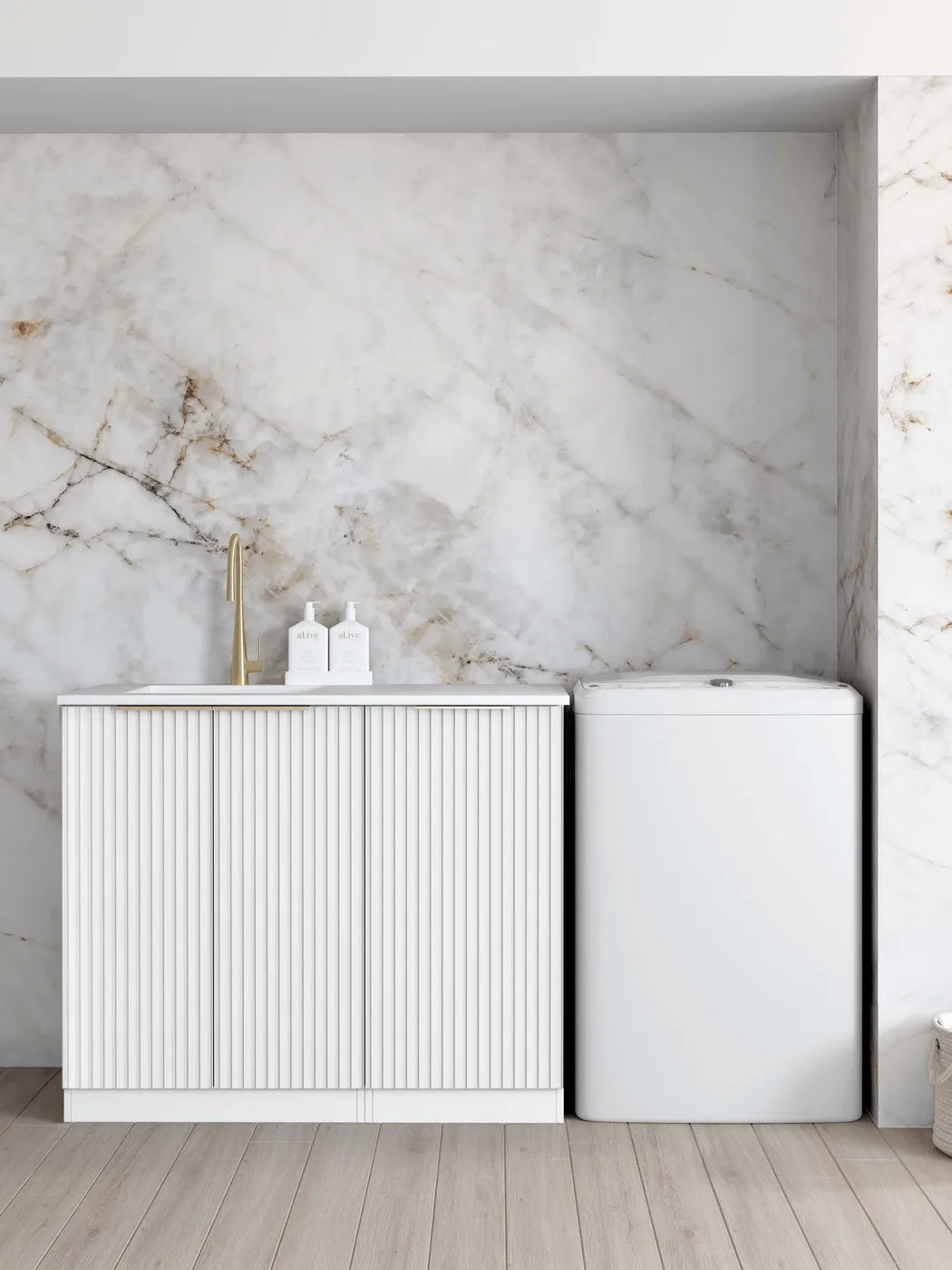 Noosa White Base Laundry Cabinet with Stone Top and Sink 1060x600x900mm