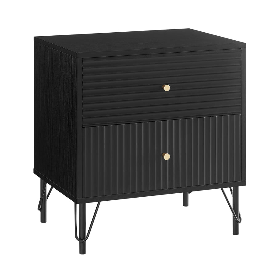 Lisa Wavy Fluted Bedside Table in Black with Melamine Body, MDF Drawer Front, and Powder-Coated Metal Legs – Pilbara Bathroom Warehouse Perth and regional Western Australia