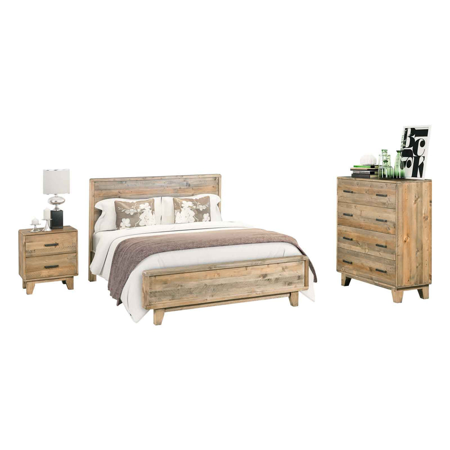 4-Piece Double Bedroom Suite in Solid Wood, Antique Design, Light Brown – Includes Bed, Bedside Table & Tallboy – Pilbara Bathroom Warehouse Perth and regional Western