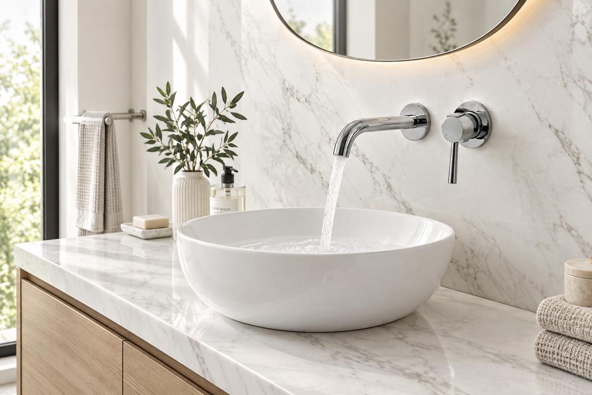 4 Vivid Slimline Up Basin / Bath Wall Mixer Set, Mixers – Pilbara Bathroom Warehouse