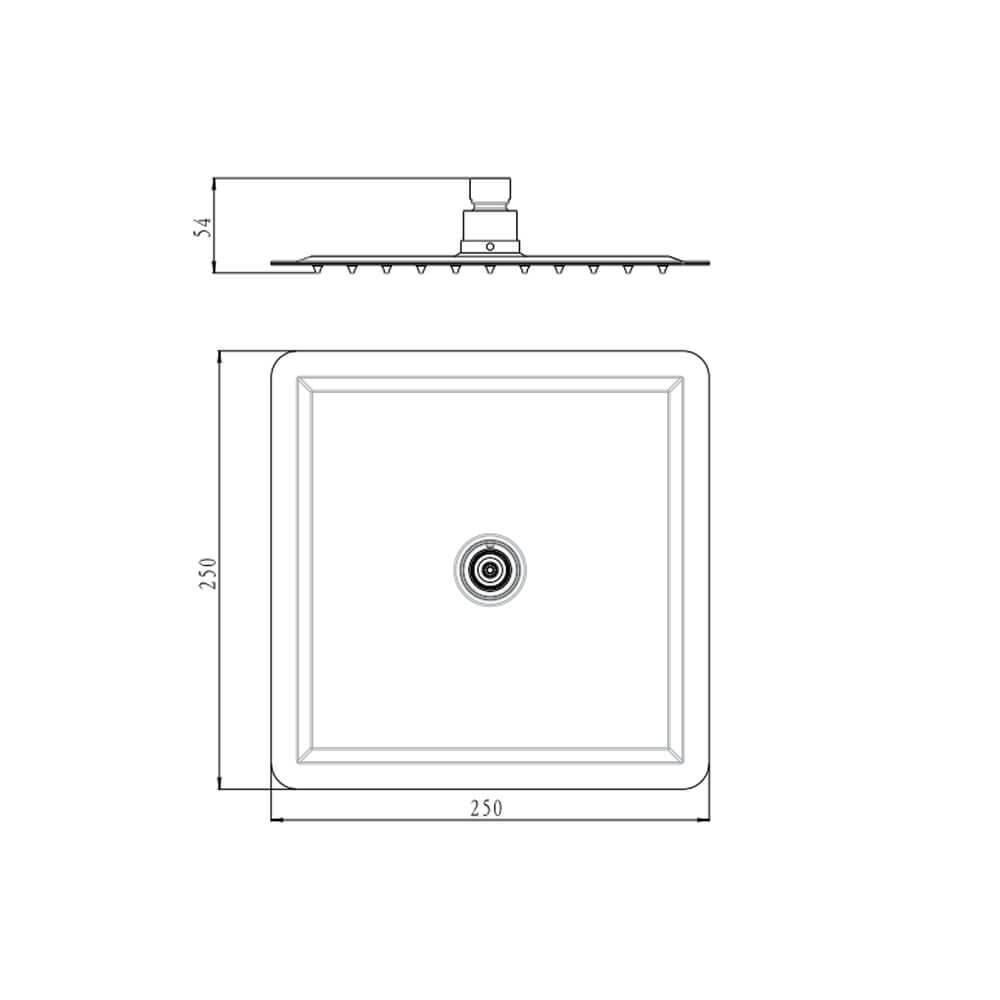 Sky Square Slim Shower Head 250mm Brushed Gold