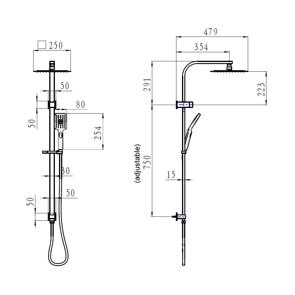 Sky Square Shower Rail Set - Brushed Nickel