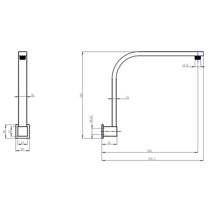 Sky Square Shower Arm Gun Metal