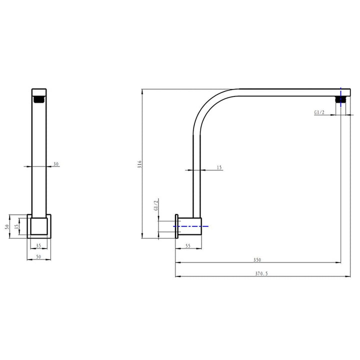 Sky Square Shower Arm Matte Black