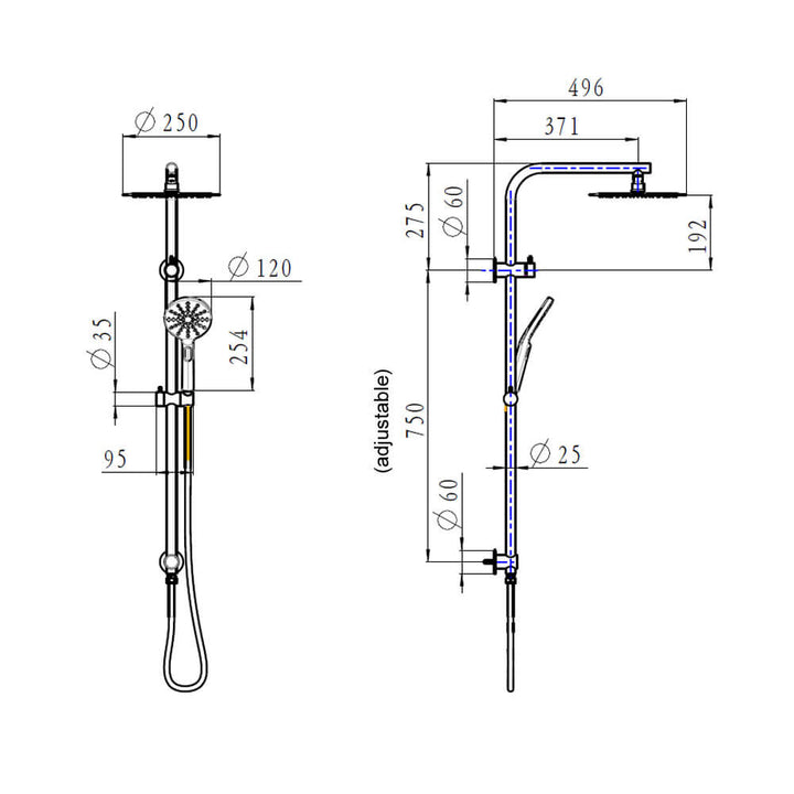 Sky Round Shower Rail Set Chrome