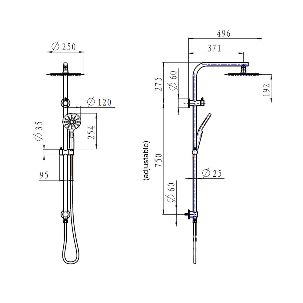 Sky Round Shower Rail Set Gun Metal