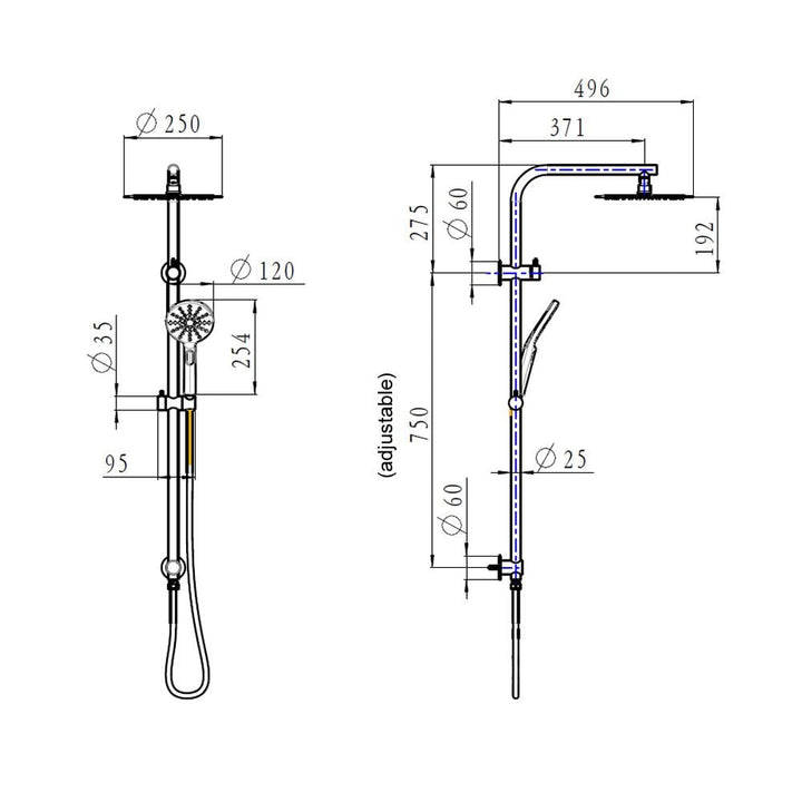 Sky Round Shower Rail Set Gun Metal