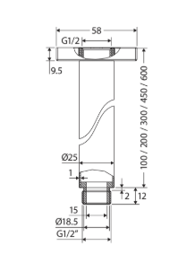 Round Shower Dropper, 100mm, Brushed Copper