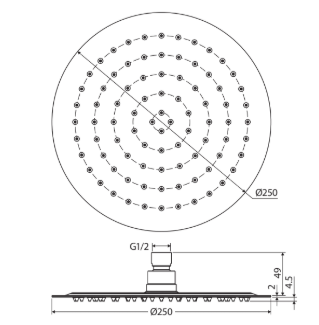 Kaya Shower Head, 250mm, Urban Brass