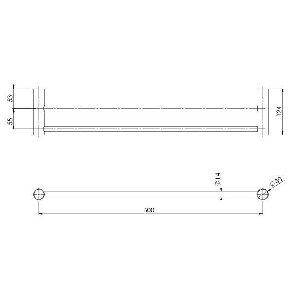 Vivid Slimline Double Towel Rail 600mm