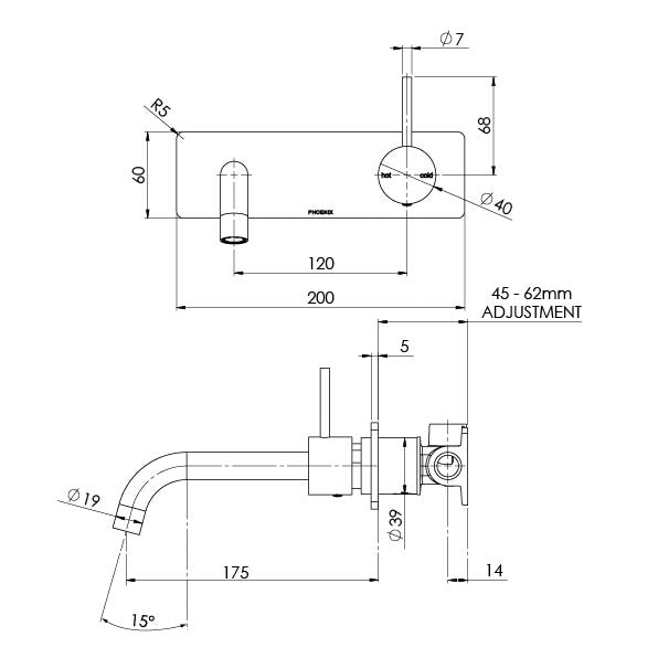 Vivid Slimline Up Basin / Bath Wall Mixer Set