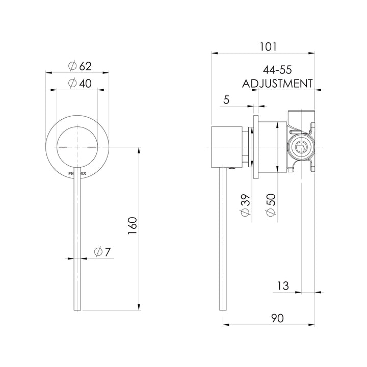 Vivid Slimline SwitchMix Shower / Wall Mixer 60mm Backplate & Extended Lever