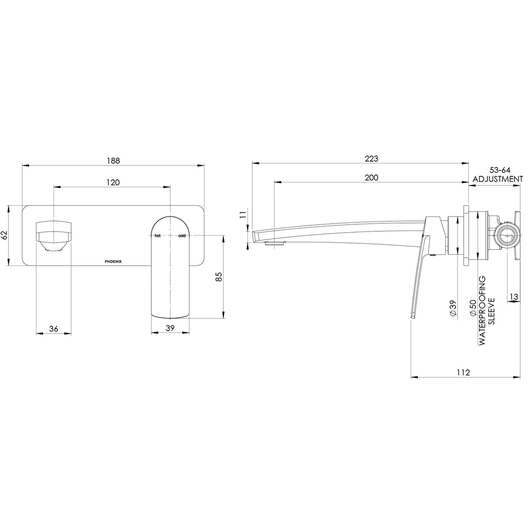 Mekko SwitchMix Wall Basin / Bath Mixer Set 200mm