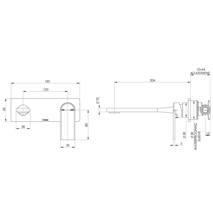 Teel SwitchMix Wall Basin / Bath Mixer Set 200mm Fit-Off Kit