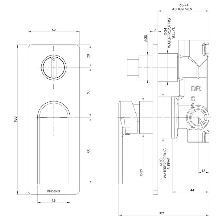 Teel SwitchMix Shower / Bath Diverter Mixer Fit-Off Kit