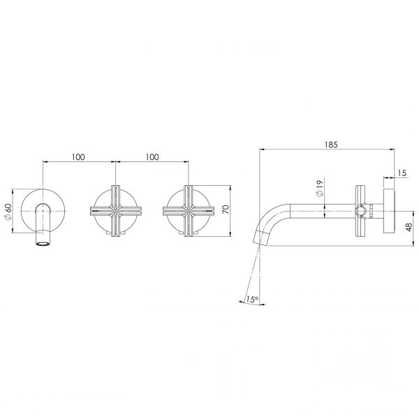 Vivid Slimline Plus Wall Basin / Bath Hostess Set 180mm Outlet