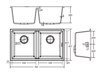 Kuro Granite 34L/34L Double Bowl Kitchen Sink, Matte White