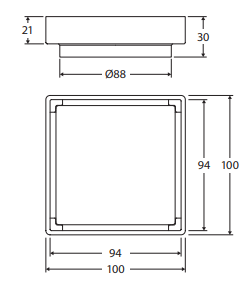 Square Tile 2-in-1 Floor Waste, 88mm Outlet, Chrome