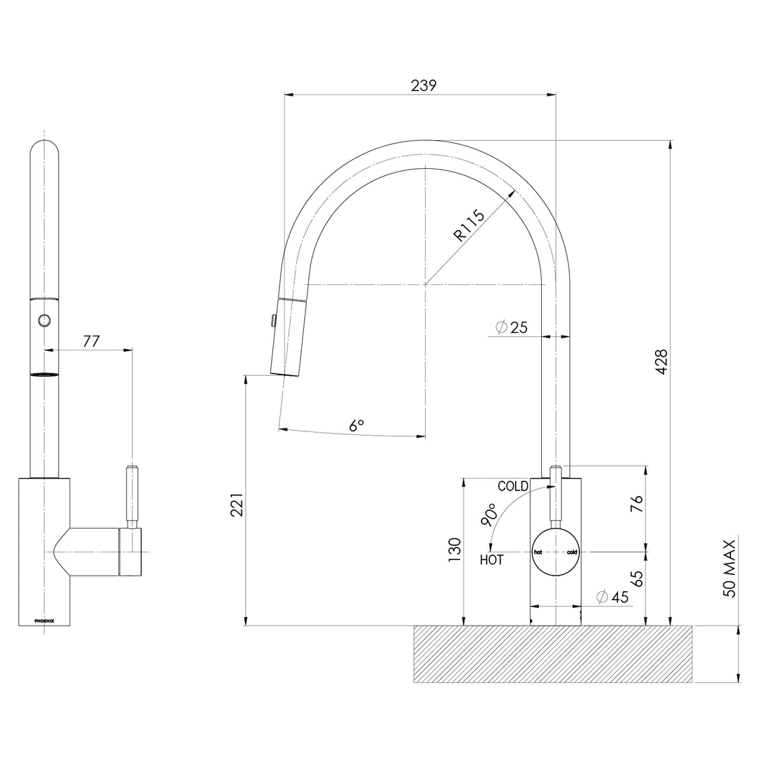 Vivid MKII Pull Out Sink Mixer 240mm Gooseneck – Lead Free