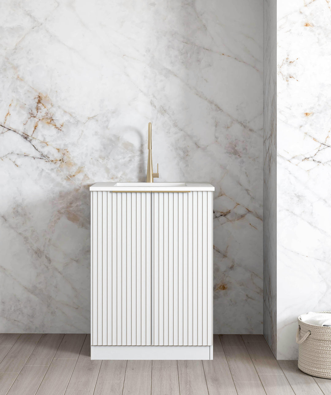 Mini Laundry 650mm Noosa White with Natural Pure White Top