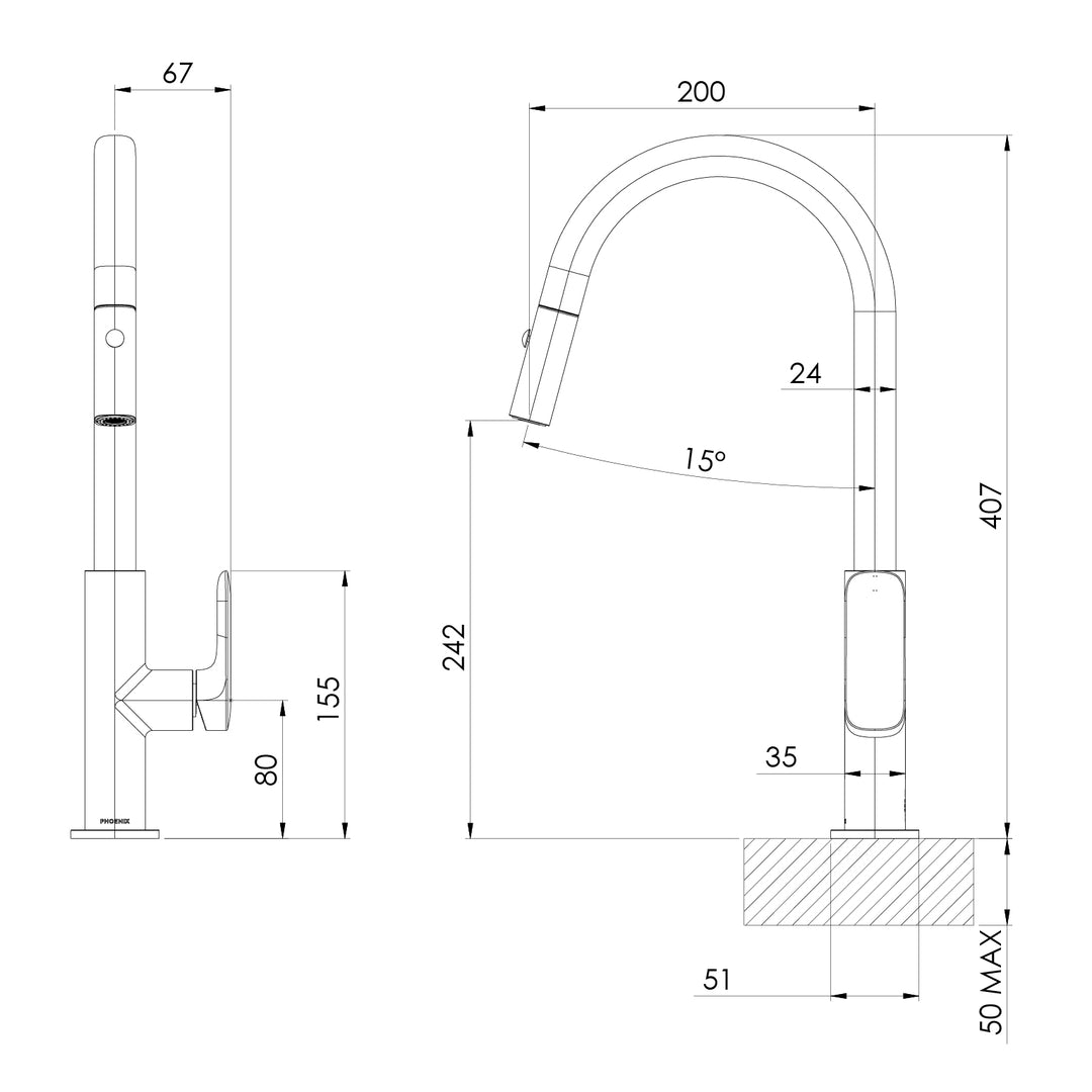 Nuage Pull Out Sink Mixer 200mm
