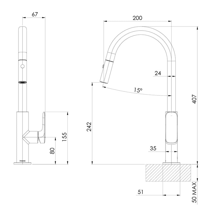 Nuage Pull Out Sink Mixer 200mm