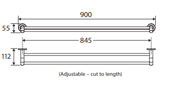Kaya Double Towel Rail, 900mm, Brushed Nickel