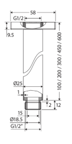 Round Shower Dropper, 100mm, Matte Black