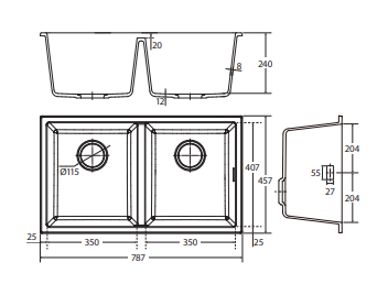 Kuro Granite 34L/34L Double Bowl Kitchen Sink, Matte Black
