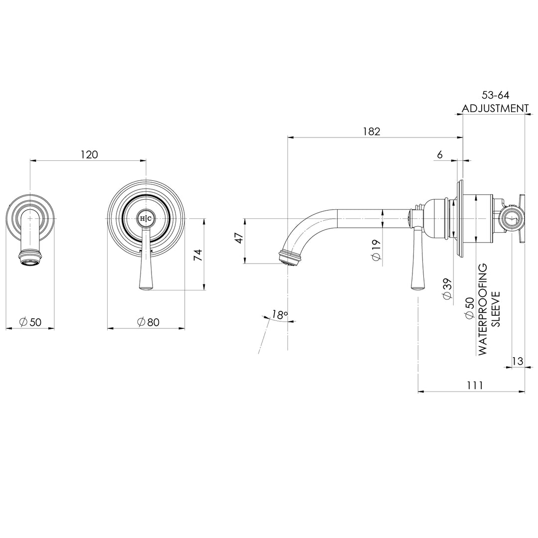 Cromford SwitchMix Wall Basin / Bath Mixer Set Fit-Off Kit