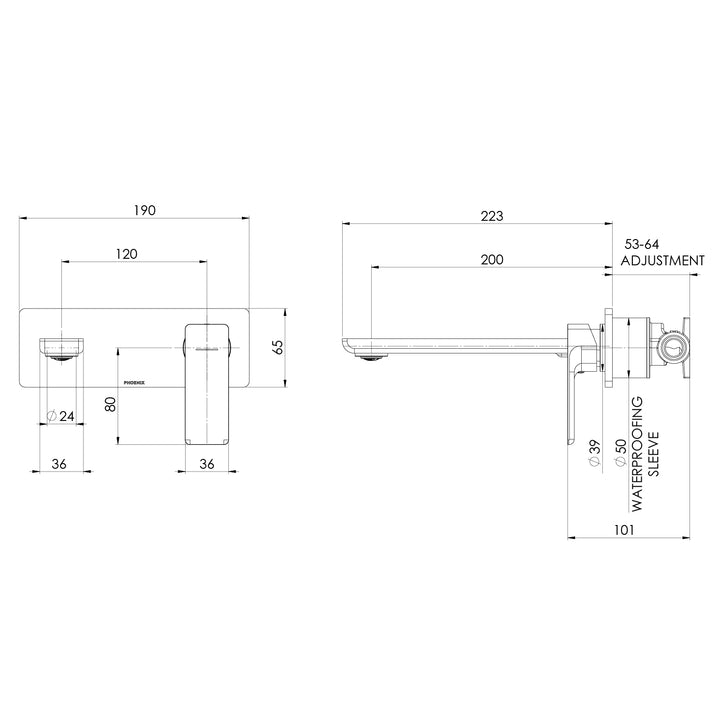 Gloss MKII SwitchMix Wall Basin / Bath Mixer Set 200mm Fit-Off Kit