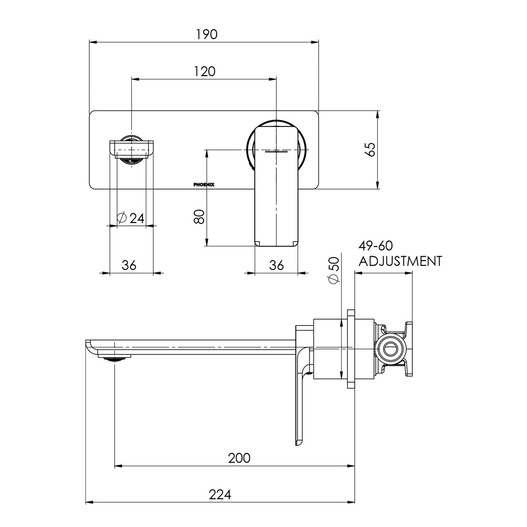 Gloss MKII SwitchMix Wall Basin / Bath Mixer Set 200mm